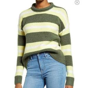 Madewell Womens Size M Fulton Pullover Knit Sweater Stripe Heather Greengrass